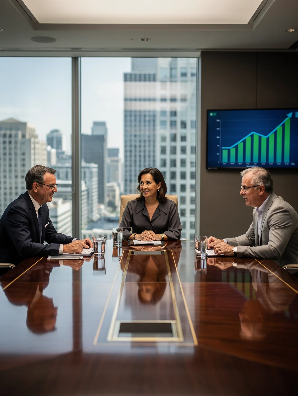Two business executives collaborating on strategic growth plans in an office
